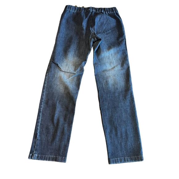 Soft surroundings pull on straight leg elastic waist denim jeans medium 24848 - Picture 2 of 6